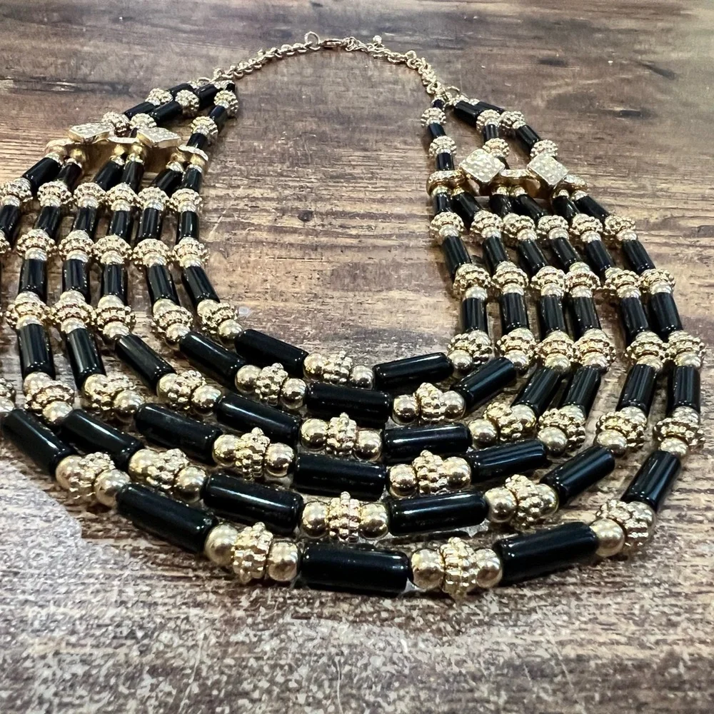 Elegant Gold and Black Beaded Necklace